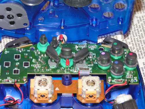 Closeup view of blue Joytech controller